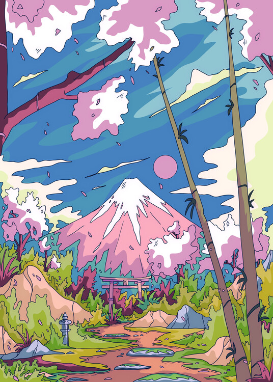 Levně Plakát, Obraz - Mount Fuji Cherry Path, Stephen Wade, 30 × 40 cm