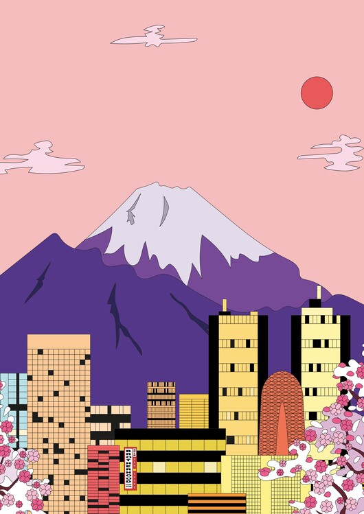 Plakát Mount Fuji City Sakura