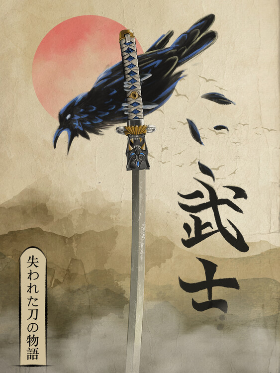 Levně Plakát, Obraz - Samurai Crow Red Sun, Fadil Roze, 30 × 40 cm
