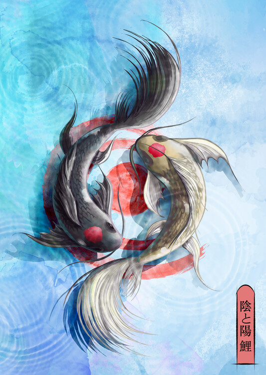Levně Plakát, Obraz - Yin Yang Koi Fish, Fadil Roze, 30 × 40 cm