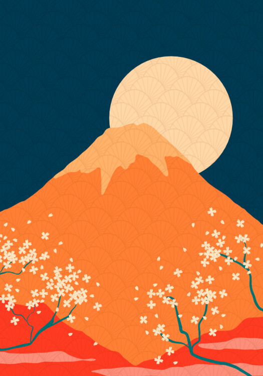 Levně Plakát, Obraz - Mount Fuji Cherry Moon, Fadil Roze, 26.7 × 40 cm