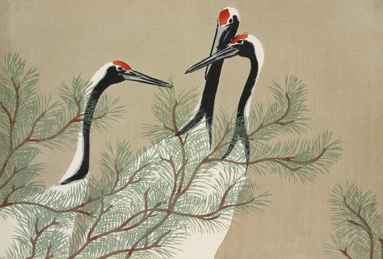 Levně Plakát, Obraz - Cranes From Momoyogusa, Kamisaka Sekka, 40 × 26.7 cm