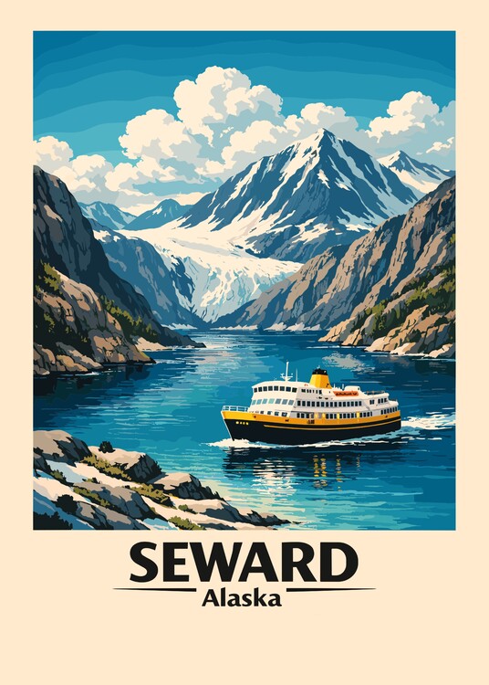 Poster Vintage Travel Seward Alaska Landscape