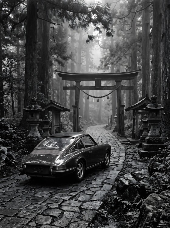 Poster Classic Porsche 911 at Japanese Torii Gate