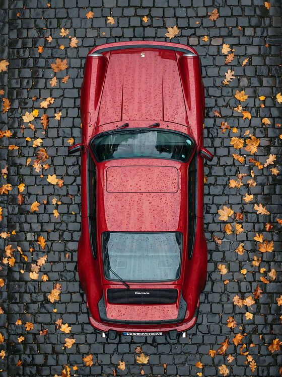 Poster Autumn Carrera - Red Porsche 911 Top-Down