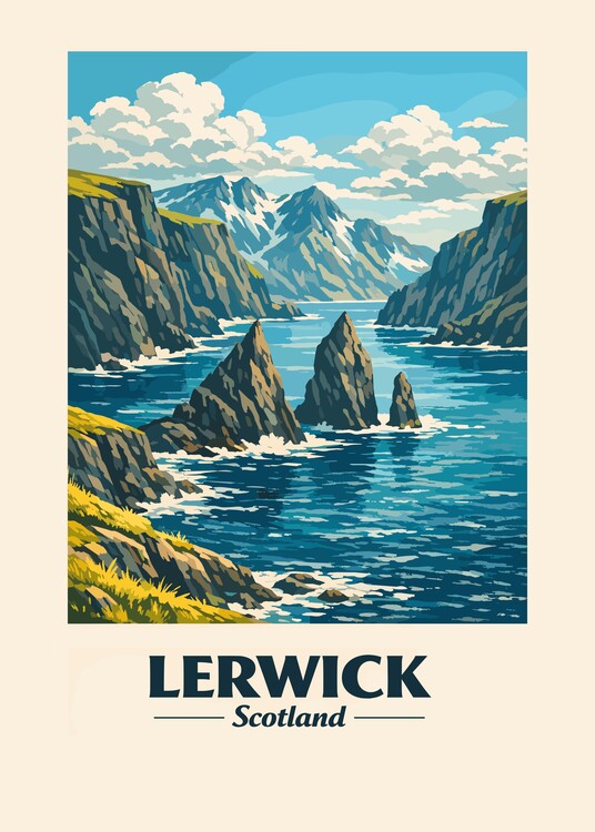 Poster Vintage Lerwick Scotland Landscape