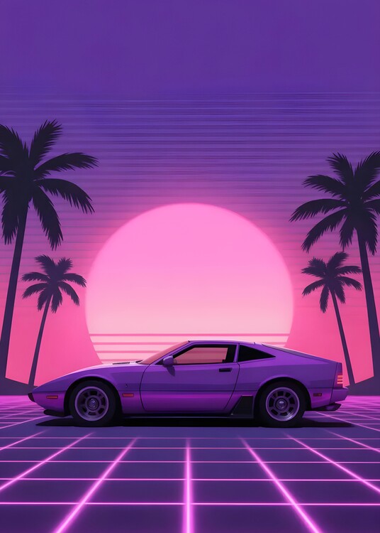 Poster Retro Futuristic Purple Car