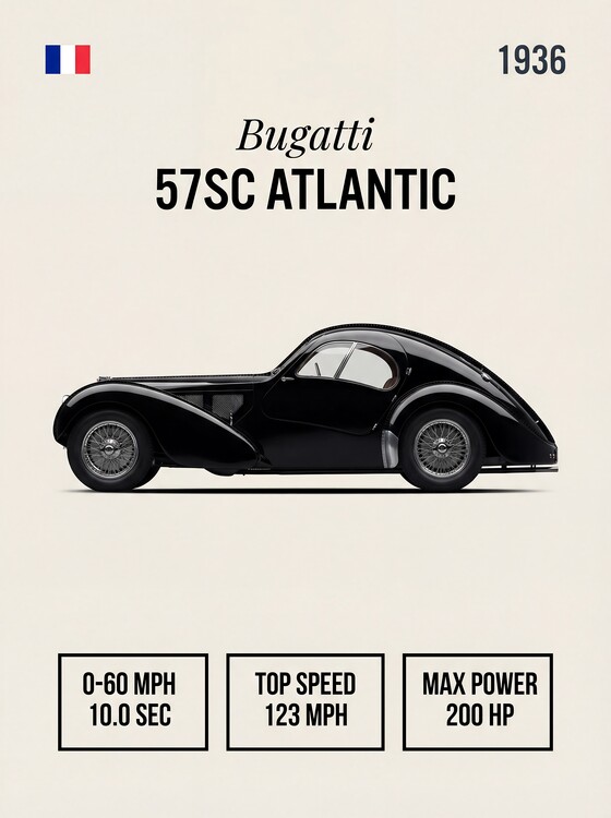Poster Bugatti 57SC Atlantic - 1936 Vintage Minimalist Poster