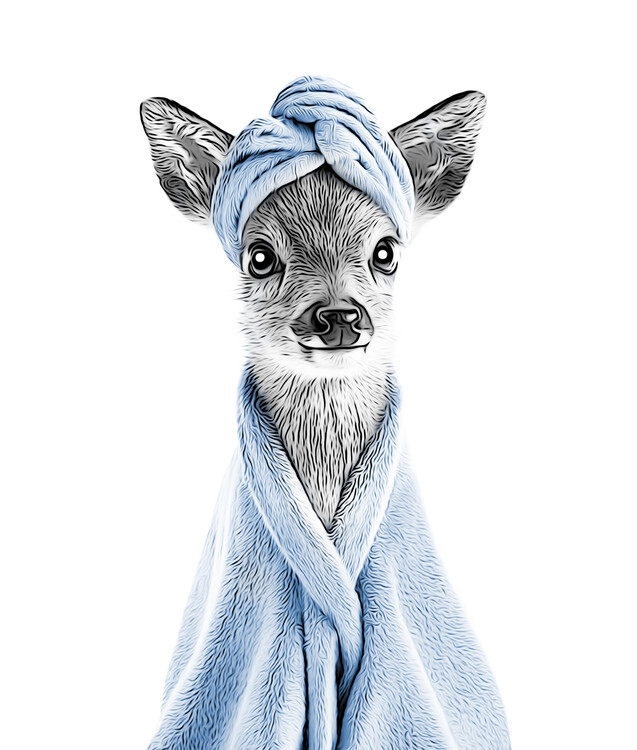 Плакат Fawn in Blue Bathrobe and Spa Turban
