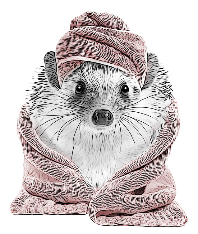 Плакат Hedgehog in Pink Bathrobe and Towel Turban