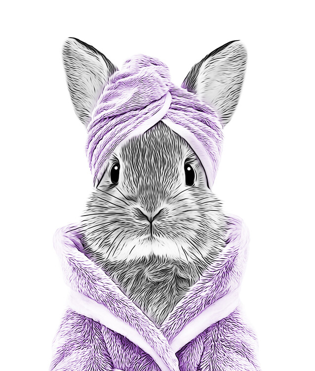Плакат Gentle Bunny in Purple Bathrobe and Towel Turban