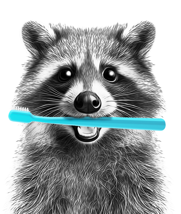 Плакат Raccoon Brushing Teeth with Blue Toothbrush