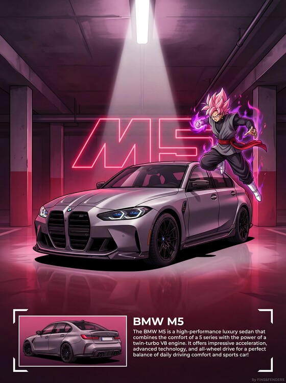Poster BMW M5 x Dragon Ball: Anime-Style Crossover Art