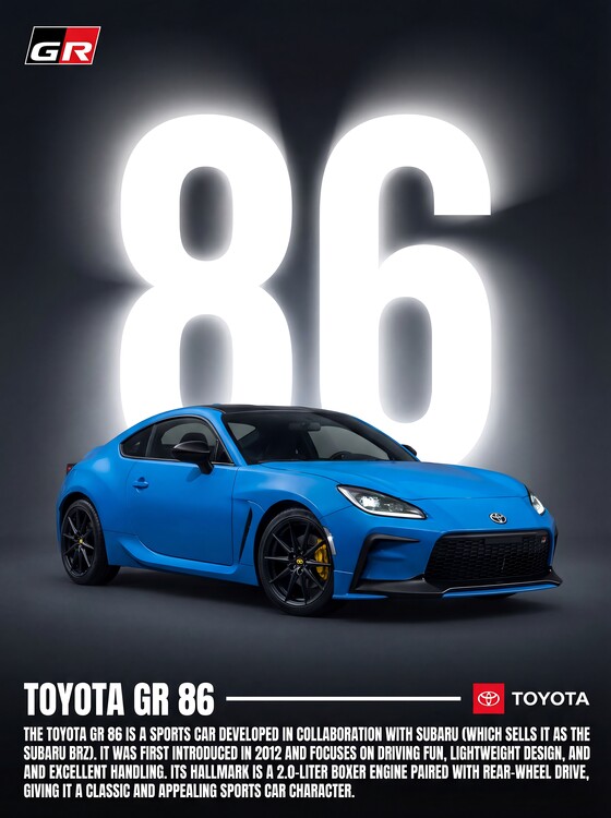 Juliste Toyota GR 86 | 2.0-Liter Boxer Engine and Rear-Wheel Drive
