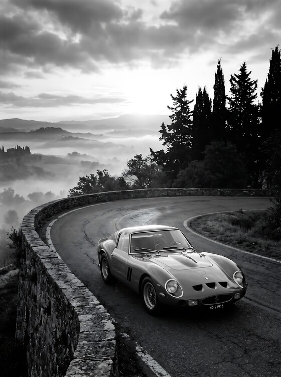 Poster Black and White Photograph of a Classic Ferrari 250 GTO