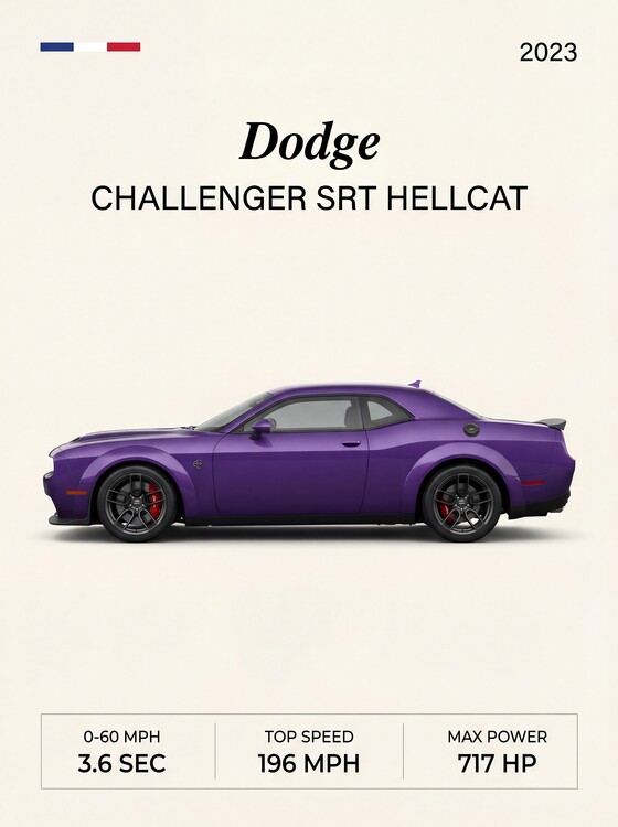 Schilderij op canvas 2023 Dodge Challenger SRT Hellcat Side Profile