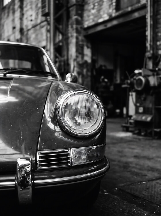 Poster Black and White Close-Up Photography of a  Porsche 911