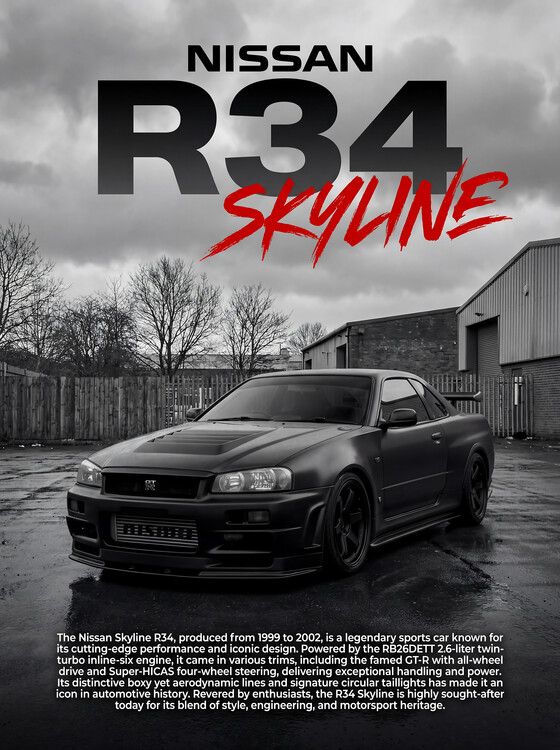 Картината върху платно Nissan R34 Skyline Street Style Poster