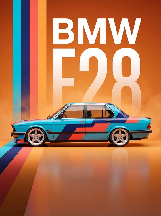 Poster BMW E28: Classic 5 Series in Vibrant Retro Motorsport Livery