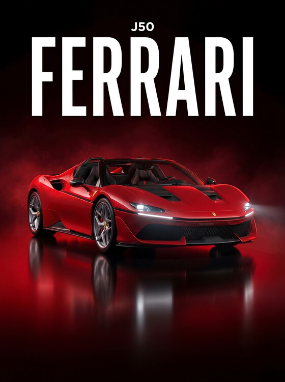 Juliste Ferrari J50: Exclusive Roadster Design in Dramatic Red