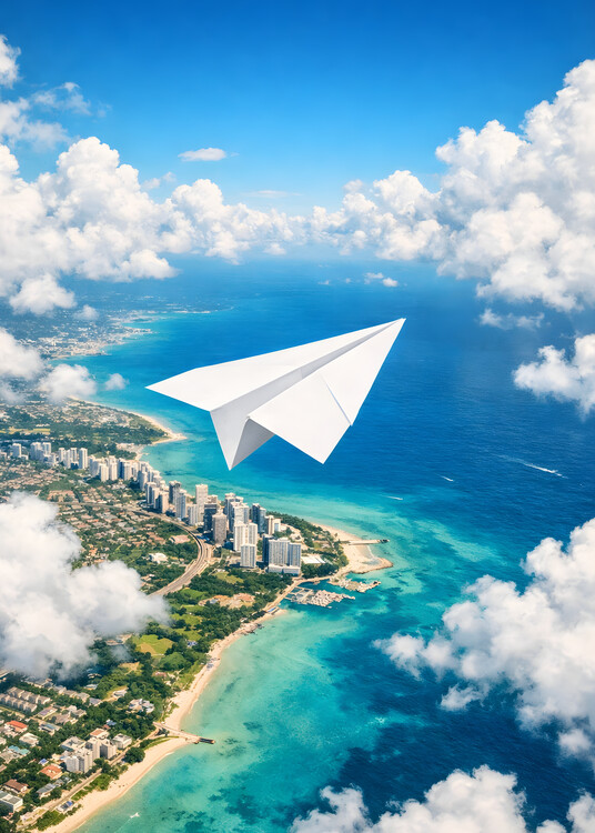 Poster Ocean Paper Plane Landscape