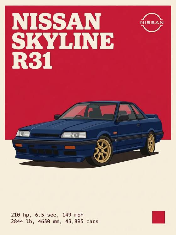 Плакат Nissan Skyline R31 Blue JDM Classic Coupe
