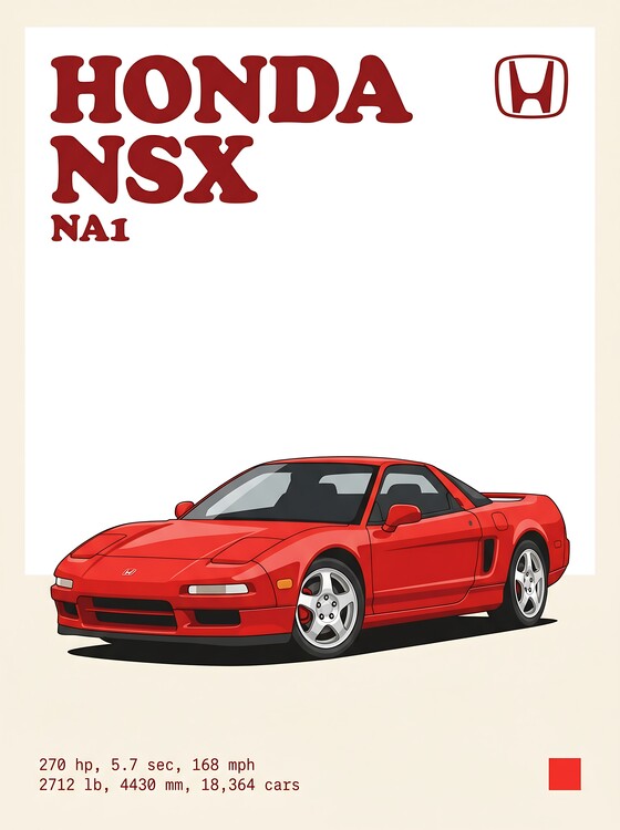 Canvastavla Honda NSX NA1 Japanese Supercar Illustration