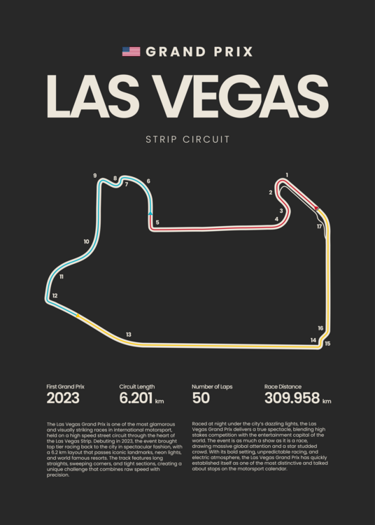 Plakat Las Vegas Grand Prix Strip Circuit Map F1