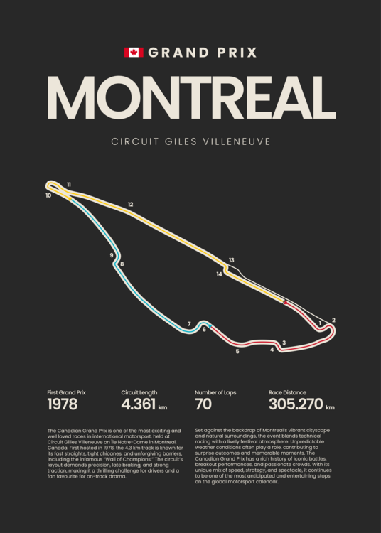 Plakát Canadian Grand Prix Montreal Circuit Map F1