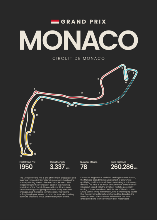 Plakat Monte Carlo Grand Prix Circuit De Monaco Map F1