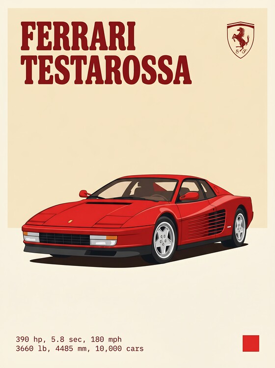 Canvas-taulu Ferrari Testarossa Poster - Iconic 80s Supercar Art