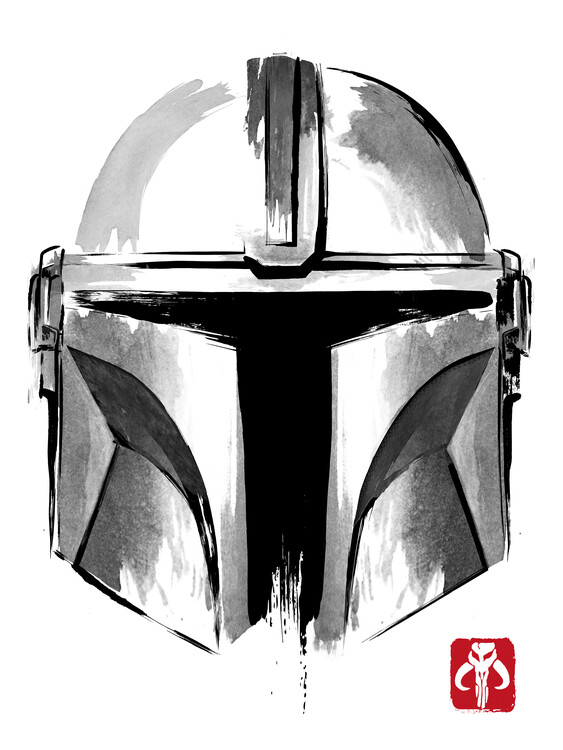 Poster Mandalorian helmet sumi e