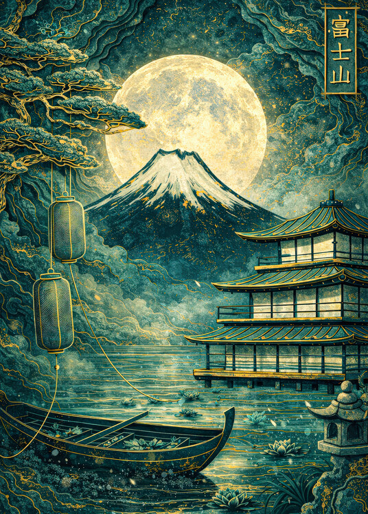 Плакат Moonlit Mount Fuji