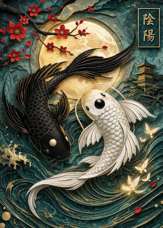 Плакат Golden Moon Koi Harmony
