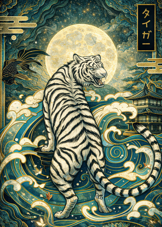Плакат Moonlit White Tiger