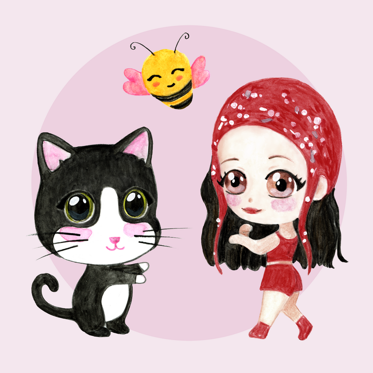 Plakat The dancer, the cat and the cute bee