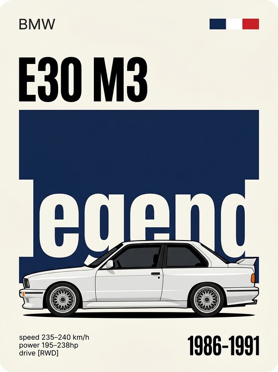 Poster BMW M3 E30 Print - 1986-1991 Iconic German Sports Car