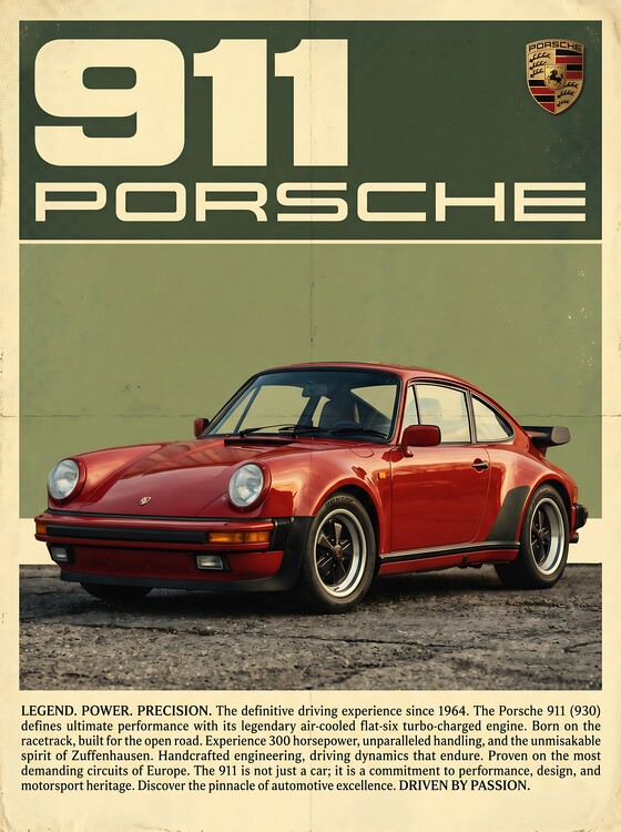 Poster Porsche 911 930 Turbo Print | Retro Air-Cooled Flat-Six