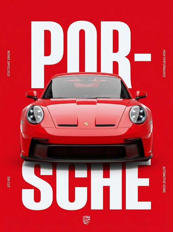 Poster Porsche 911 GT3 992 Poster - Red Minimalist Typography Art