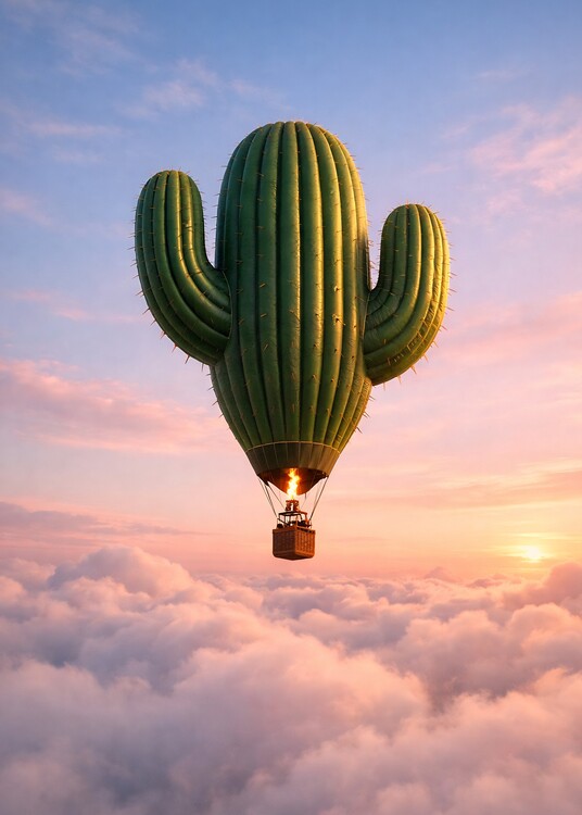 Плакат Cactus Hot Air Balloon