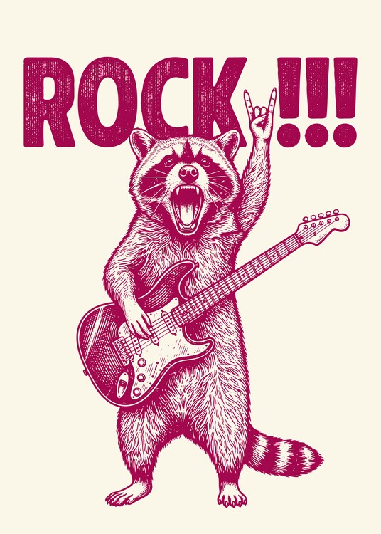 Plakát ROCK!!! - Vintage Guitar Raccoon