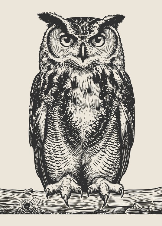 Plakát Majestic Owl Vintage Engraving