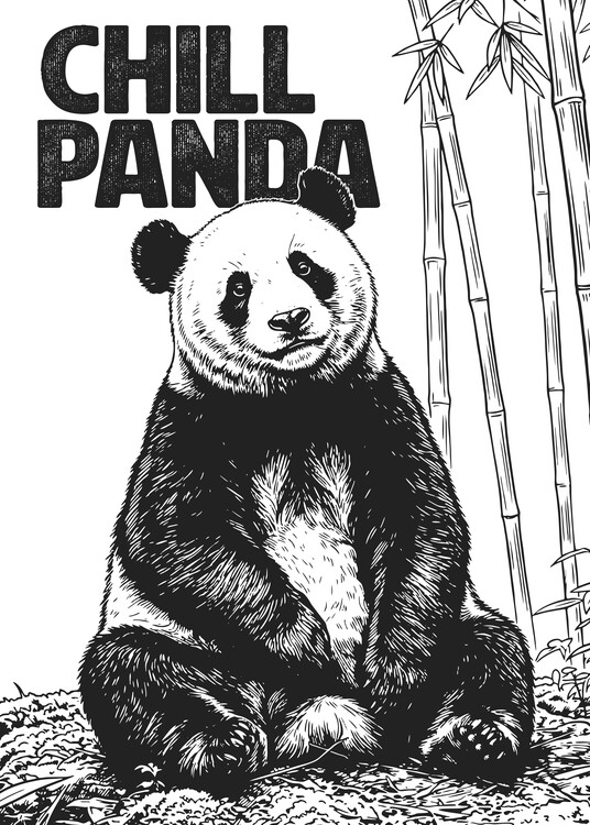 Poster Chill Panda and Bamboo Illustration