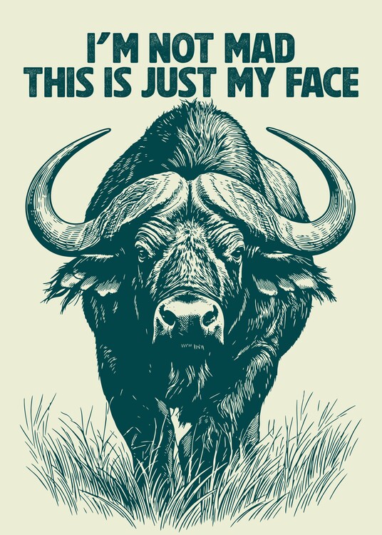 Poster Majestic Cape Buffalo Vintage Woodcut Wildlife