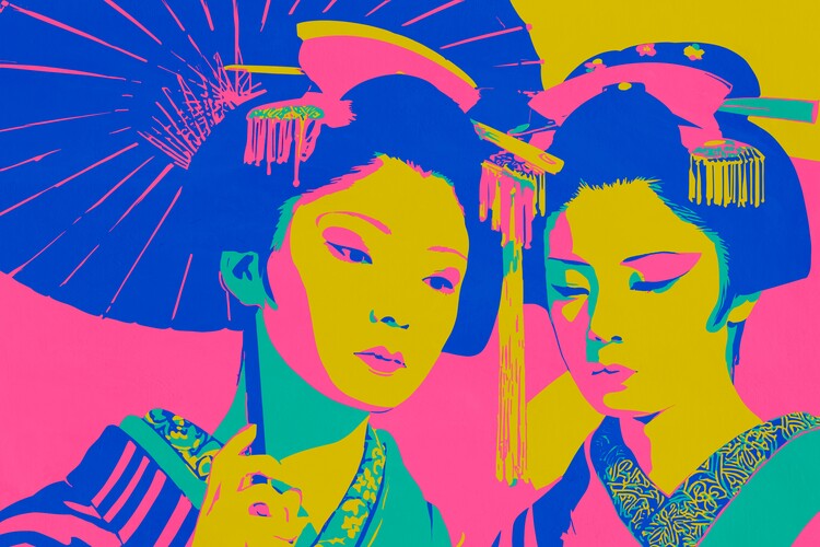 Poster Vibrant Japanese Geishas
