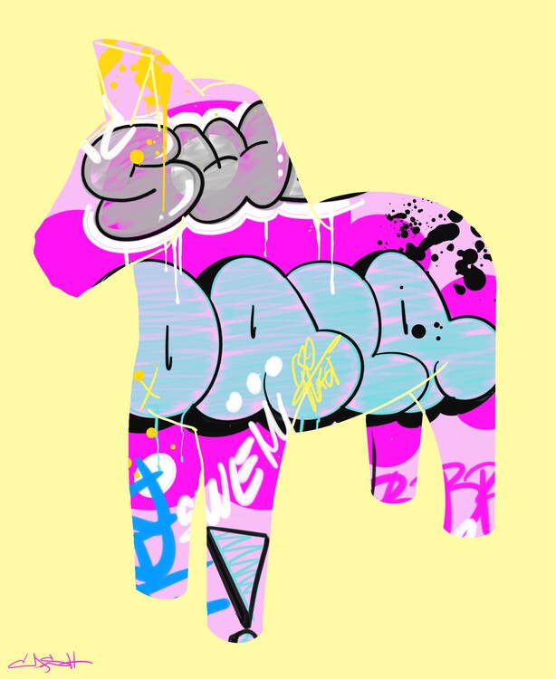Poster Pink Blue Graffiti Horse