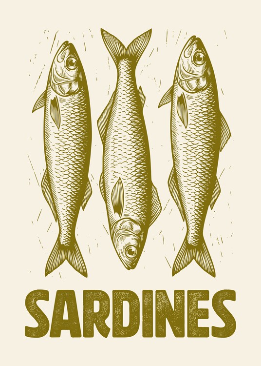 Poster Vintage Sardines: Retro Culinary Illustration