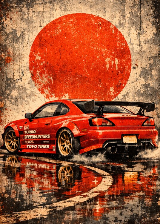Poster Vintage Japanese Red Car