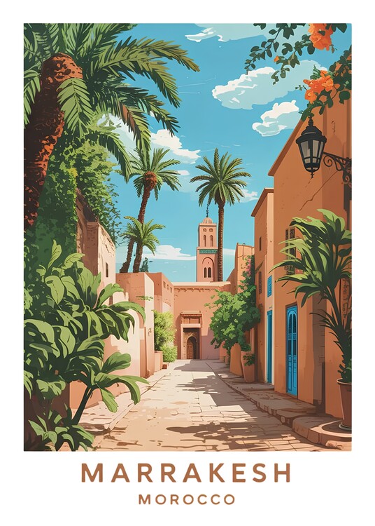 Poster Vintage Travel Marrakesh Morocco