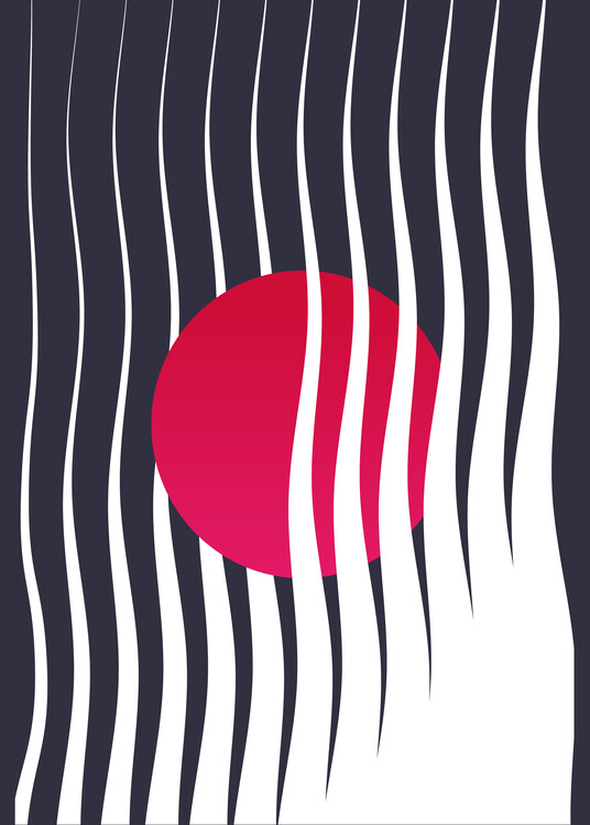 Poster Abstract Red Circle and Wave Lines